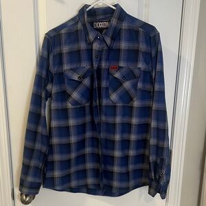 Dixxon Womens Blue Plaid Button-Up Shirt Size Large Michael